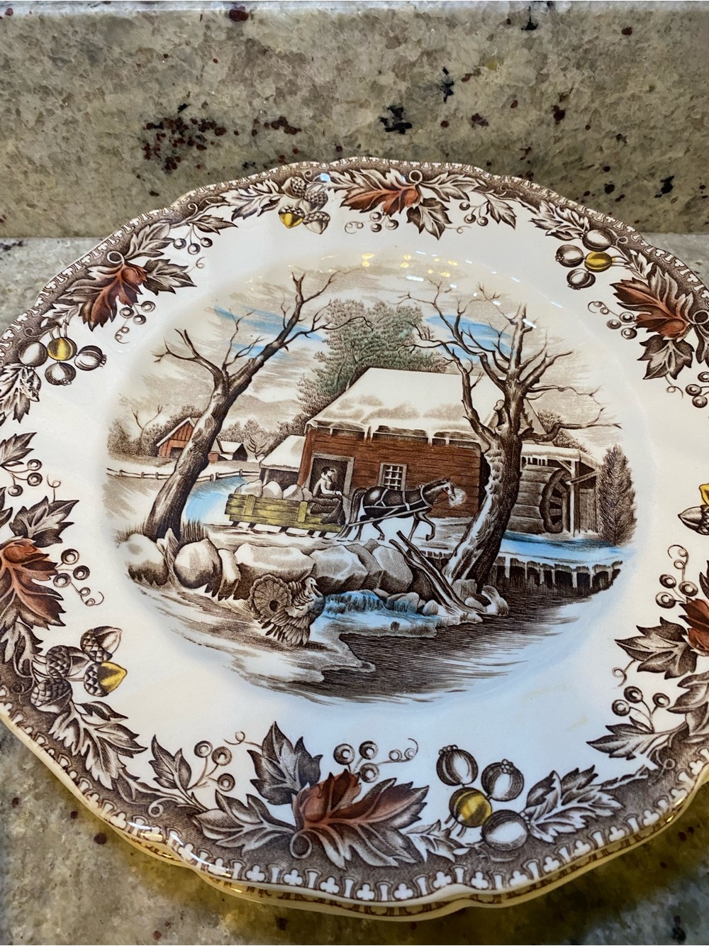 Johnson Brothers Brown and Cream Winter Farmhouse Dinner Plate 6 piece set - Picture 7 of 9